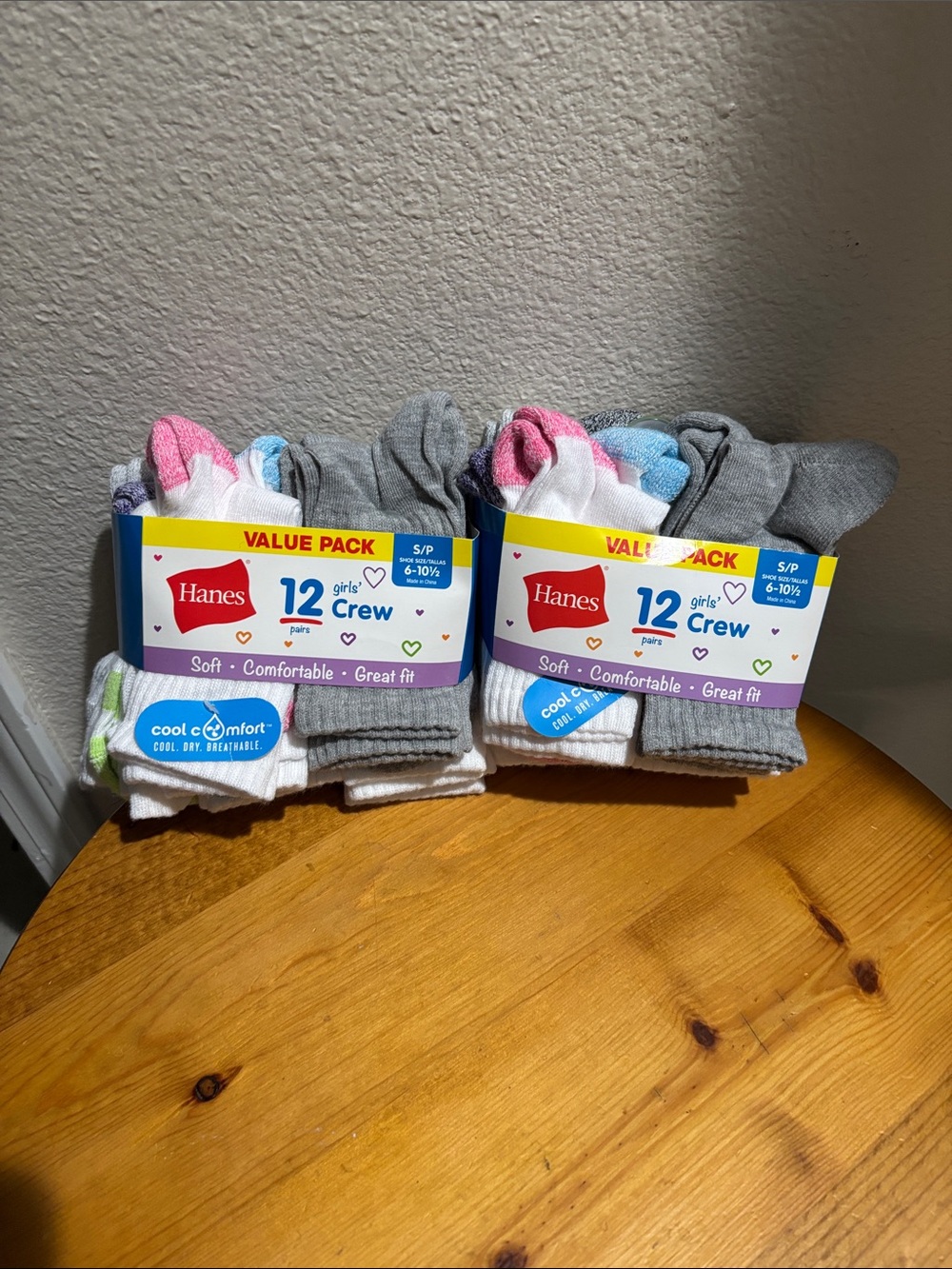 Hanes Girls 24-Pack Crew Socks in Gray, White, Pink & Blue